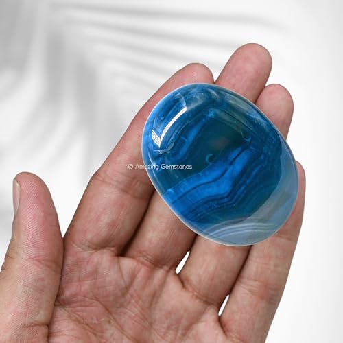 Image of Amazing Gemstone Blue Onyx Crystals and Healing Stones - Large Palm Stone Crystals Piedra - Crystal for Good Luck, Balanced Positive Energy, Meditation - Unique Stocking Stuffers Gifts for Women, Men