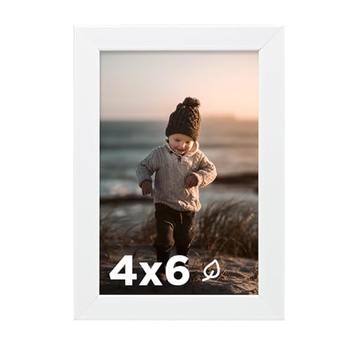 KINLINK 4x6 Picture Frame White, Wooden Photo Frame with Plexiglass for 4x6 without Mat for Table and Wall Display