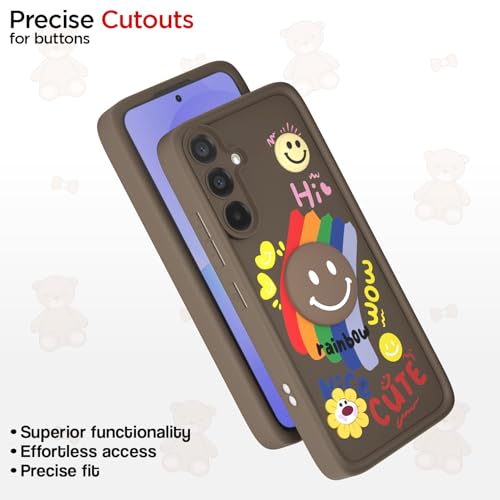 Image of Pikkme Back Cover for Samsung Galaxy A36 5G | Soft Silicone| Cute Rainbow Smile & 3D Cartoon Flower Design | Shockproof Raised Camera Protection Bumper Case (Brown)