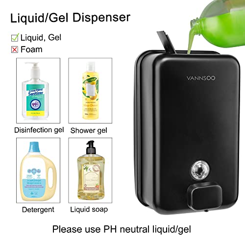 Vannsoo Wall Mounted Hand Soap Dispenser Bathroom, 1200Ml 40Oz Commercial Stainless Steel Black Liquid Soap Dispenser Wall Mount (Vertical Black) #TOP5