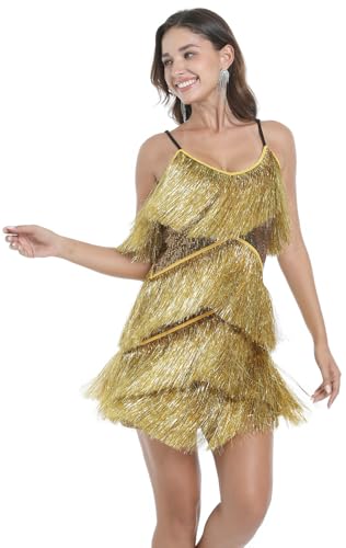 Image of Women Flapper Dresses 1920s V Neck Beaded Fringed Great Gatsby Club & Night Out Dresses