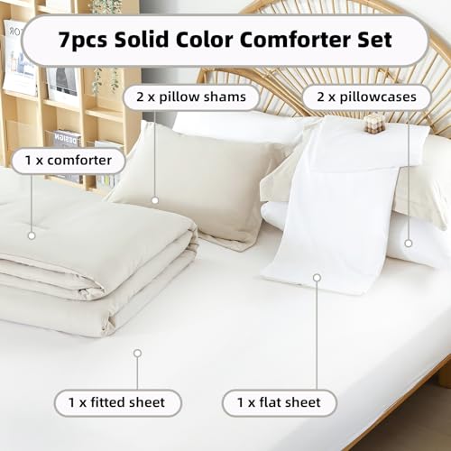 Image of weigelia Beige Queen Comforter Set with Sheets - 7 Piece Bed in a Bag Queen