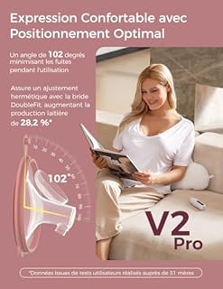 Momcozy V2 Pro Tire-lait électrique – Ultra léger et compact, double tire-lait portable mains libres avec 3 niveaux d'aspiration et 15 niveaux, pompe à lait électrique silencieuse avec anti-fuite