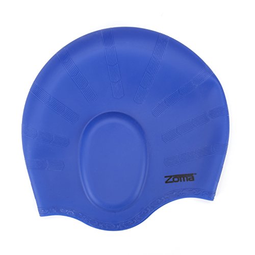 Swim Cap for Women and Men with Average or Large Heads - Great for Adults, Older Kids, Boys and Girls - Free Nose Clip (Deep Blue)