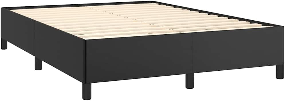 Full Bed Frame Black Faux Leather with Sturdy Engineered Wood Platform, No Box Spring Needed, Easy Assembly, Modern Minimalist Bedroom Furniture for Mattress Support