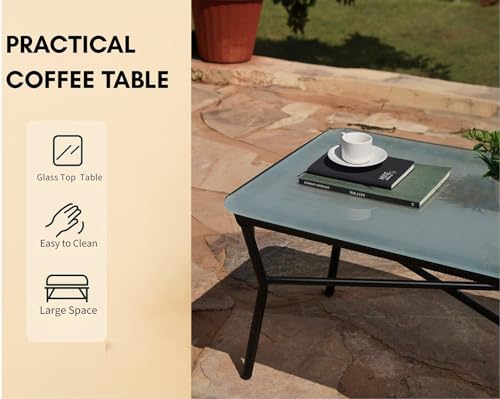 Image of DEVOKO Outdoor 5 Seater Patio Rope Conversation Sofa Set with Glass Top Coffee Table, for Garden, Backyard, Terrace (Dark Brown and Cream)