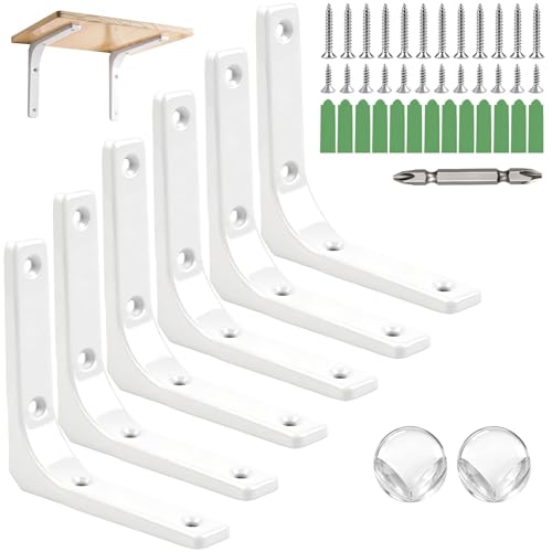 Dwsdws Regalhalterung Schwerlast 6 Stück Regalwinkel 100x100mm Regalträger Weiß Regalhalter L-förmige Winkel Regal 90 Grad Multifunktionale Metallwinkel für Wandhalterung Regal Eckregal Hölzern Möbel