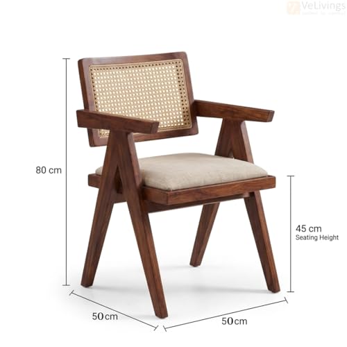Image of VeLivings Solid Sheesham Wood 4 Seater Dining Table Set with Cane Back Chairs with Cushions for Dining Room | Living Room | Home & Office | Hotels Restaurant & Cafe (Honey Finish)