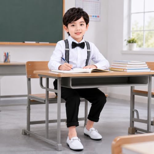Image of SAGAR IMPEX Boys Cotton Blend Solid Full Sleeves Shirt and Pant Set with Suspender and Bow Tie | Clothing Set for Boys
