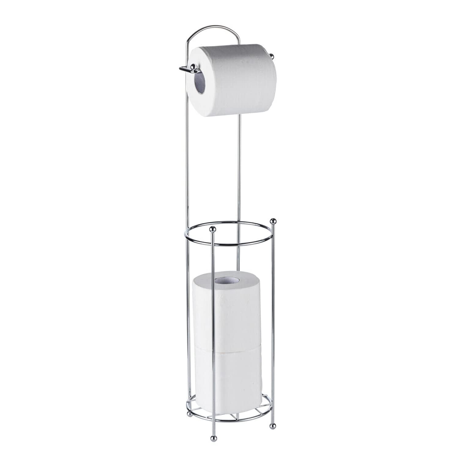 Denny International Chrome 4 In 1 Stainless Steel Toilet Paper Roll Holder Free Standing Plated Wire Frame