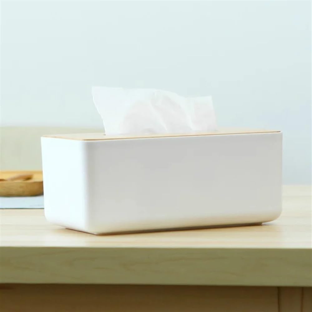Tissue box holder,tissue dispenser,Plastic Tissue Box Wooden Lid Round/Square Napkin Holder Container Wet Tissue Paper Dispenser Case Home Car Organizer(Square)