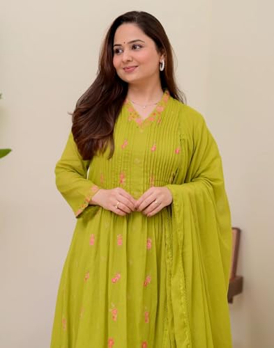 Image of KLOSIA Women Embroidery Solid Anarkali Kurta and Pant Set with Dupatta|Silk|Regular Fit