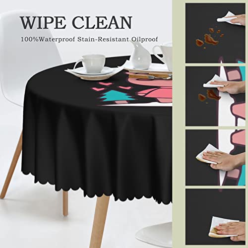 Pooedso Cute Christmas Reindeer Tablecloths 60In Round Lace Waterproof Family Table Cover Tablecloth Kitchen Outdoor Party Decoration Tablecloths #TOP3