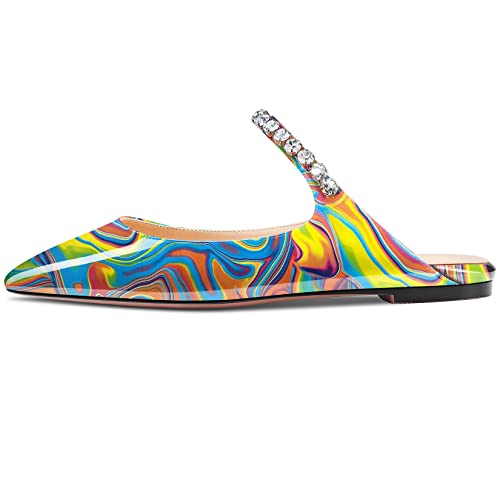 Aachcol Women Low Heel Flats Pumps Mary Jane Ankle Strap Slip-on Pointed Toe Slingback Dress Shoes Office Party Wedding Patent 0.5 Inch2