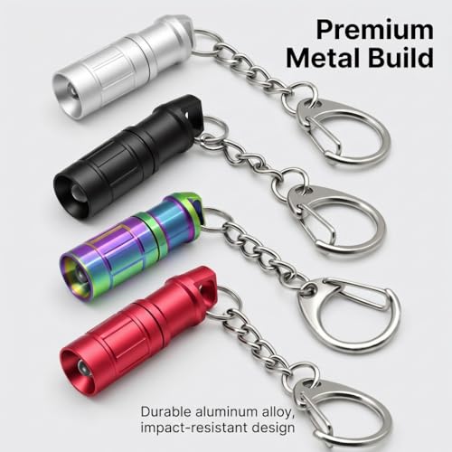 Image of Super Mini Small Tiny Keychain Flashlight, Smallest Bright Key Ring Light Torch for EDC Emergency Dog Walking Sleeping Reading Gift for Student Kids or Parents (e1-alu alloy Red)