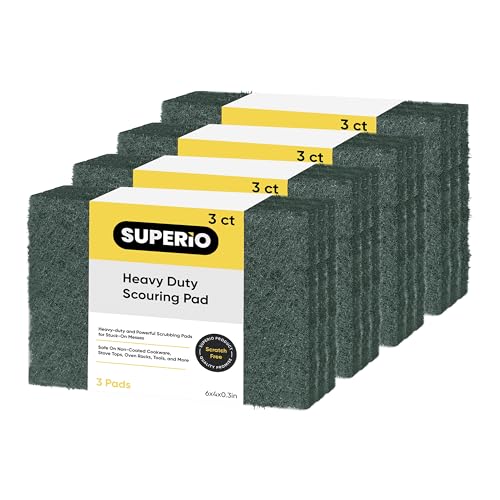 Image of Scouring Pad Non-Scratching Scrubber Non-Scratch Cleaning Scrub Pads Heavy Duty Scouring Pad Reusable Kitchen Scrubbing Pad Pack of 12 Green, by Superio