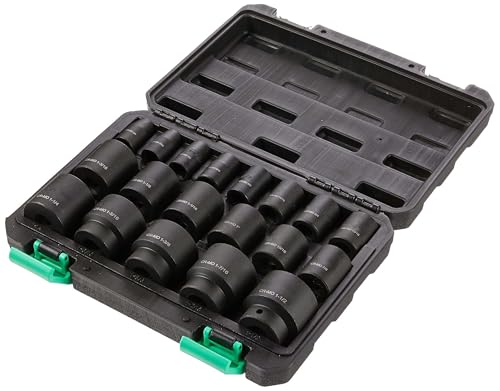 Amazon Basics 19-Piece 1/2-Inch Drive 6 Point Shallow Impact Socket Set, SAE Size With Carrying Case, 10.2' x 8.5' x 2.4'