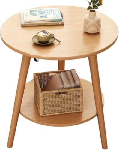サイドテーブル 丸テーブル おしゃれ ローテーブル ドサイドテーブル サイドテーブル 2段小さなラウン 白 北欧 コーヒー テーブル 耐久性 防水性 木目調 小物置き 簡単組立 幅40×奥行40×高さ51cm (2)
