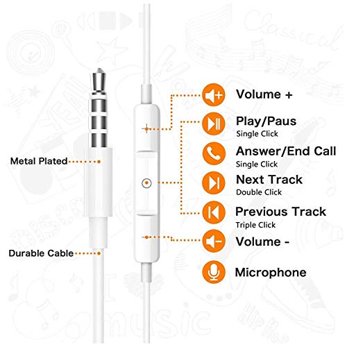 Image of 2 Pack 3.5mm Wired Headphone Plug, in-Ear Earphones, Earbuds Noise Isolating with Built-in Microphone & Volume Control Compatible with iPhone 6s 6 Plus 5s 5 iPad iPod MP3 MP4 Samsung Android Laptop