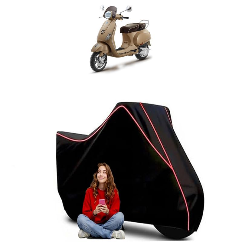 Image of Elegante Scooty Bike Cover Water Resistant Outdoor Use Universal Fit Scooters Motorcycles Heavy Duty UV Protection Dust Rain Scratch Resistant Elastic Bottom Black Blue Piping