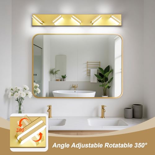 Image of Modern LED Gold Acrylic Bathroom Lights Fixtures 5-Light