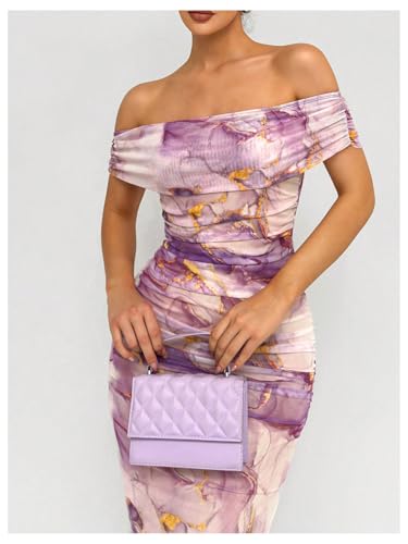 Image of Floerns Women's Floral Print Off Shoulder Short Sleeve Ruched Bodycon Long Dress