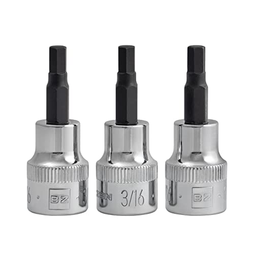 Image of BRAZEN 3 /16 inch Hex Bit Socket /Allen Driver Three Pack (3 /8 inch Drive, Short)