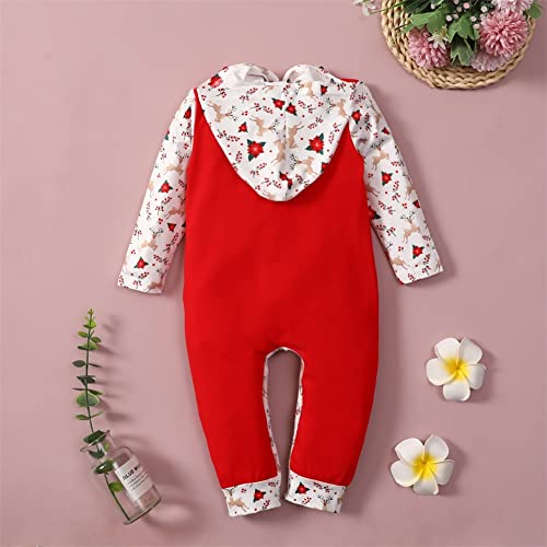 Ritatte Newborn Baby Boy Girl Christmas Jumpsuit Reindeer Long Sleeve Pocket Hooded Romper Infant Xmas One Piece Outfits(80, Poinsettia+Hollye) #TOP3