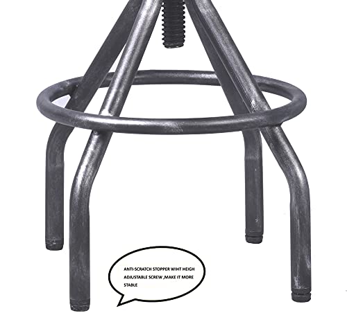Diwhy Industrial Vintage Bar Stool,Kitchen Counter Height Adjustable Pipe Stool,Cast Iron Stool,Swivel Bar Stool With Backrest,Metal Stool,Silver,Fully Welded Set Of 2 (Wooden Top) #TOP3