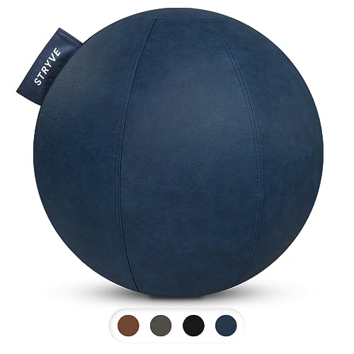STRYVE Sitzball Büro 65,70cm - Ergonomischer Gymnastikball mit waschbarem Bezug und Wegrollschutz, inkl. Luftpumpe - Belastbar bis 150kg - Als Bürostuhl, Hocker (Royal Blue Kunstleder, 65)