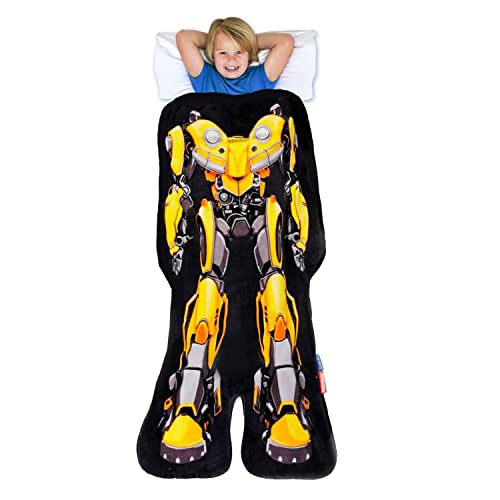 Blankie Tails Transformers - Double-Sided Minky Fleece Blanket, Machine Washable No Zipper Wearable Blanket for Kids, Throw Blanket Bumblebee Transformer Costume, Boys Sleeping Bag Gifts for Boys