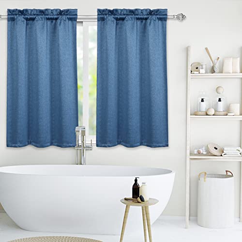 Caremee Blackout Cafe Curtains 36 Inch Tier Curtains Linen Textured Small Window Curtain Thermal Insulated Window Treatment Farmhouse Home Décor For Living Room Bedroom, 26" W X 36" L, Navy #TOP2