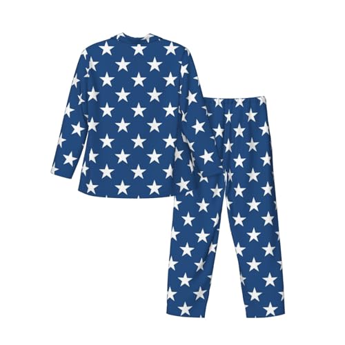 Stars On The America Flag Mens Pajamas Set Button Down Sleepwear Set Long Sleeve Loungewear With Pockets4