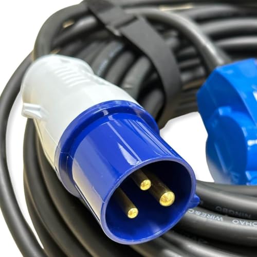 IntuiFlex CEE Verlängerungskabel 25m Set - CEE Winkelkupplung auf CEE Stecker + 2 Klettbänder - IP44 230V / 16A H07RN-F 3G 2,5 mm² für Camping, Boot, Camper, Wohnwagen - Landstromanschluss Wohnmobil