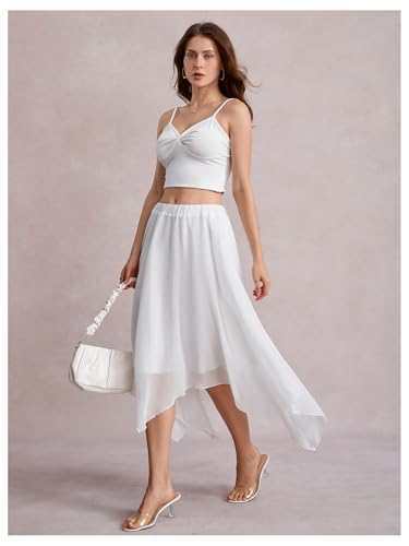 Verdusa Women's Asymmetrical Hem Elastic Waist Chiffon Flowy Long Skirt3