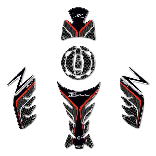 labelbike - Kit of 3D Gel Resin Stickers Decorations and Motorcycle Protections Compatible with Kawasaki Z900 - Carbon-Like Color with Gray and Red finishes