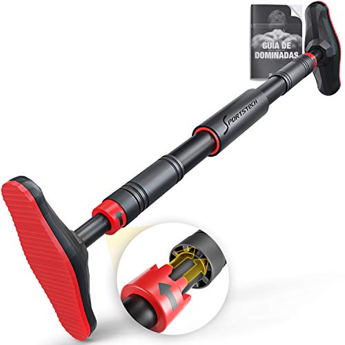 Sportstech Barra Dominadas con Función Innovadora de Fijación | Segura y rápida - Barra de Dominadas sin Tornillos para el Marco de la Puerta | Barra para casa ajustable hasta 90 cm | KS260/KS270 incl