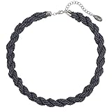 Bocar Fashion Seed Beads Statement Collar Necklace for Women (NK-10408) (Deep grey)