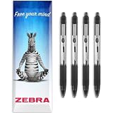 Zebra Z-Grip - Penna a sfera retrattile con inchiostro liscio, pennino da 1,0 mm, confezione da 4, in confezione regalo (nero)