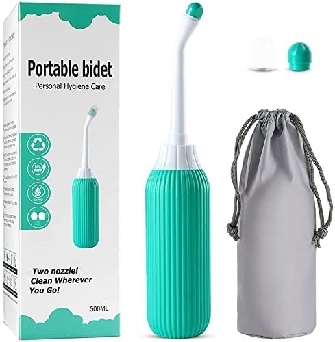 Peri Bottle Portable Bidet Spray for travel, Baby, Women, Childbirth Hygiene or Bedridden Patient 500ml with 2 Nozzles for Different Needs Multicolour