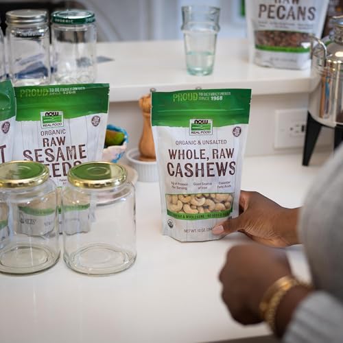 image for NOW Foods, Certified Organic Cashews, Whole, Raw and Unsalted, Rich Bu