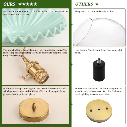 Image of Shenmoyl Pendant Light with Green Pleated Ceramic Lmapshade, Brass Vintage Pendant Light Adjustable Hanging Light for Kitchen Island Dining Room Hallway