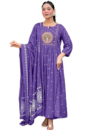 KLOSIA Women Rayon Printed Anarkali Kurta Set with Dupatta