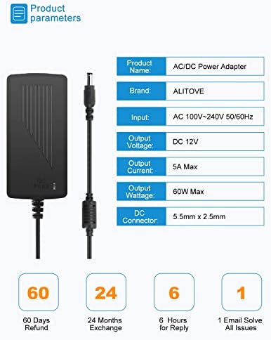 ALITOVE 12V 5A Power Supply 60W 12 Volt Transformer 5Amp 4A 3A, 10 Pack - 1