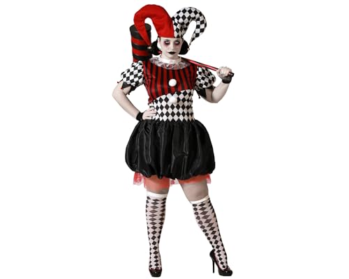 Atosa disfarce arlequim halloween branco preto com gorro mulher adulto XXL