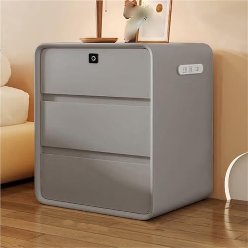 Minimalist Gray Nightstand with Fingerprint Lock, 3 Spacious Drawers, Durable Bedside Table for Bedroom & Living Room, Secure End Table (40cm)