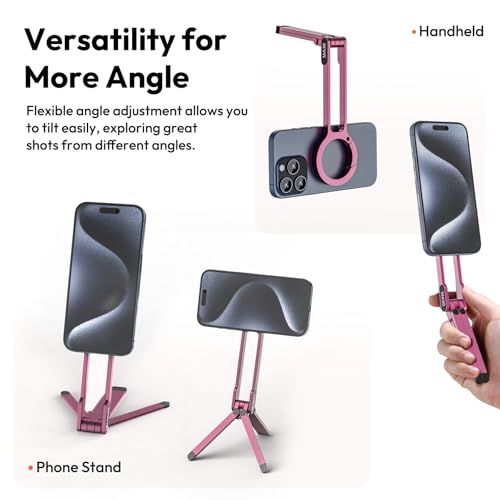 Image of ULANZI MA30 Magnetic Phone Tripod Stand for iPhone - Aluminium Maglock Smartphone Mini Tripod Pocket Cell Phone Stand Strong Magnet Quick Mount Compatible with iPhone 16 15 14 13 12 Series, Pink