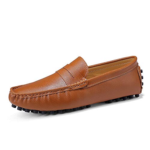 Driving Loafer for Men Boat Moccasins Slip On Style PU Leather Low Top Pure Colors Round Toe(Brown,10 M US)