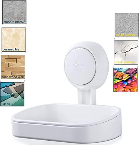 Uten Soap Dish, Plastic Soap Holder,Plastic Soap Tray with Strong Suction Cups, White