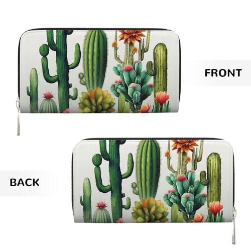Cactus Leather Wallet For Women Girl, Zip Around Credit Card Holder Long Pu Wallet Clutch Purse Waterproof Travel Handbag2